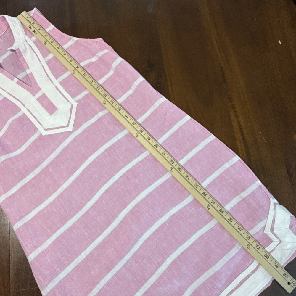 Crown & Ivy 100% Linen Dress Size 4 Pink White Stripe Sleeveless Preppy Coquette - Picture 7 of 7